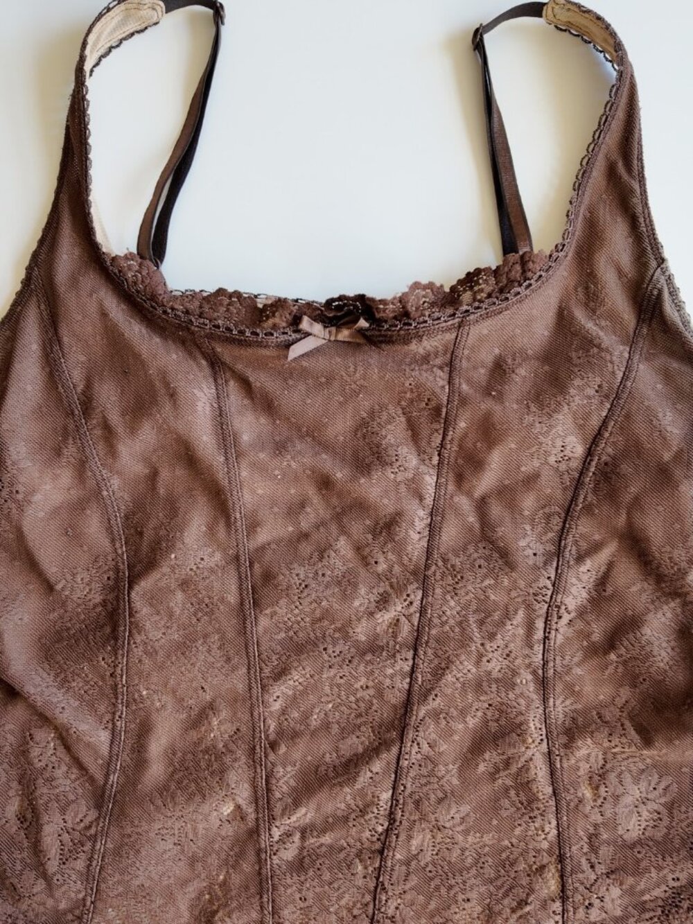 Vintage Y2K New york & companyBrown Lace Cami Top Corset Style Bow size L 2000s